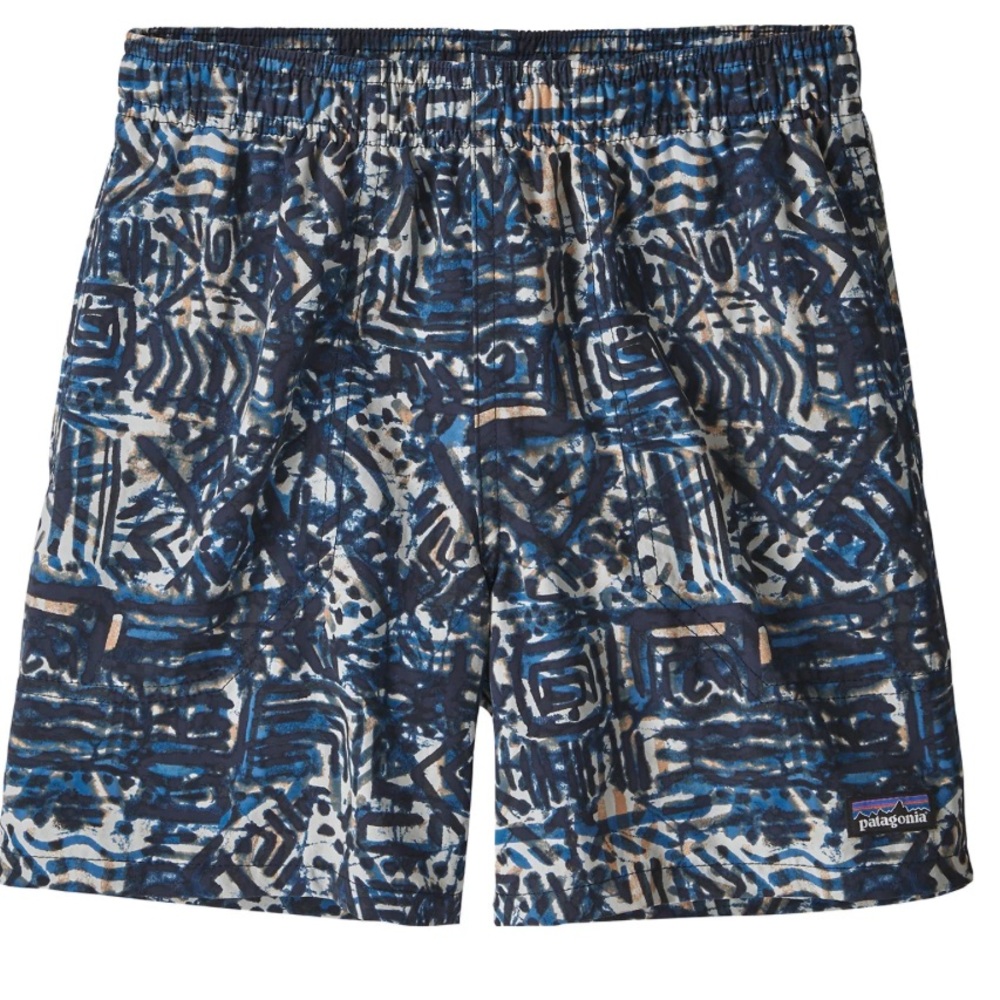 Patagonia Kids Swim Trunks - Blue and White Pattern